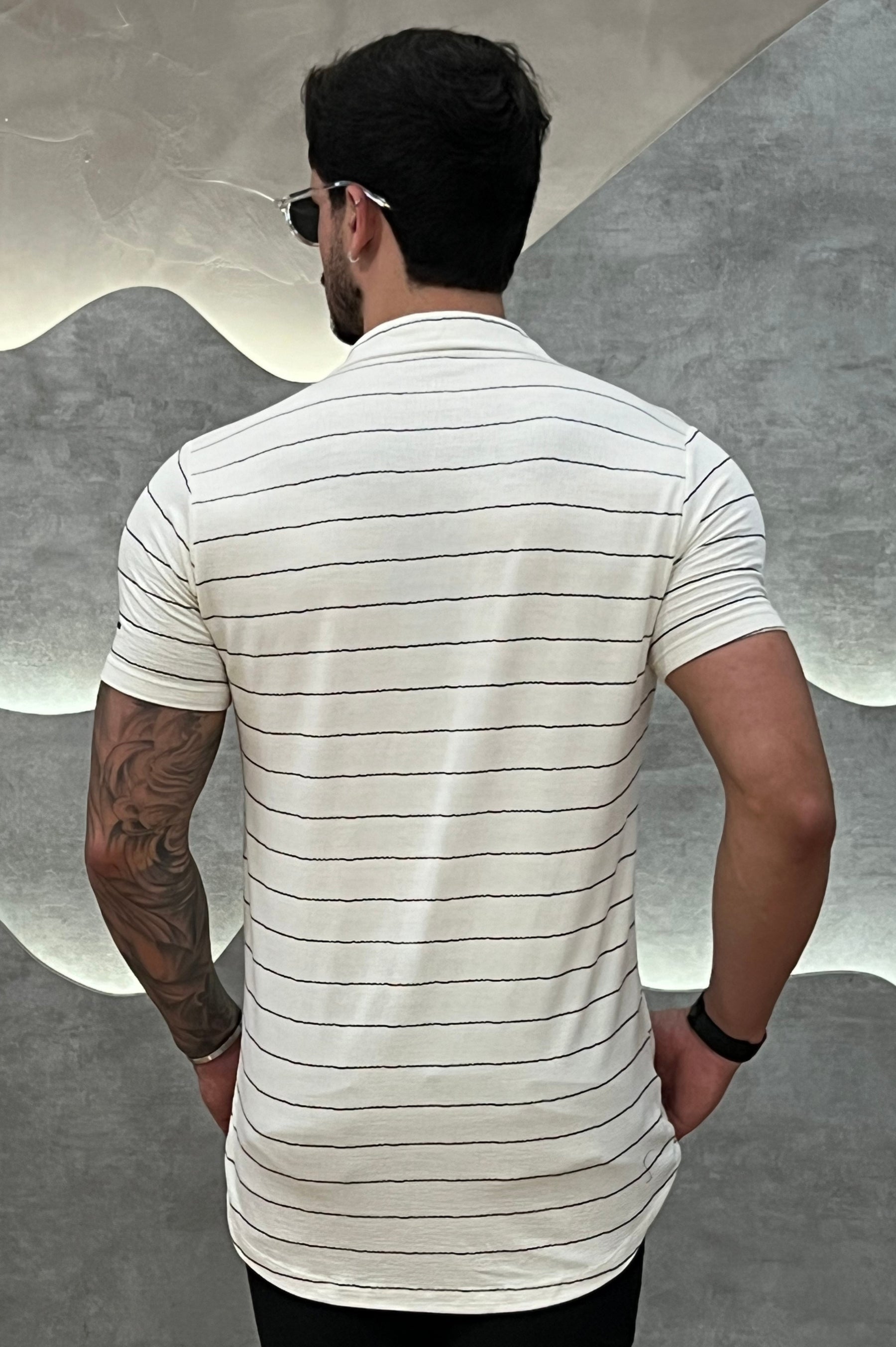 Camisa Viscose Sarjada Branco e Preto com Elastano Zeus