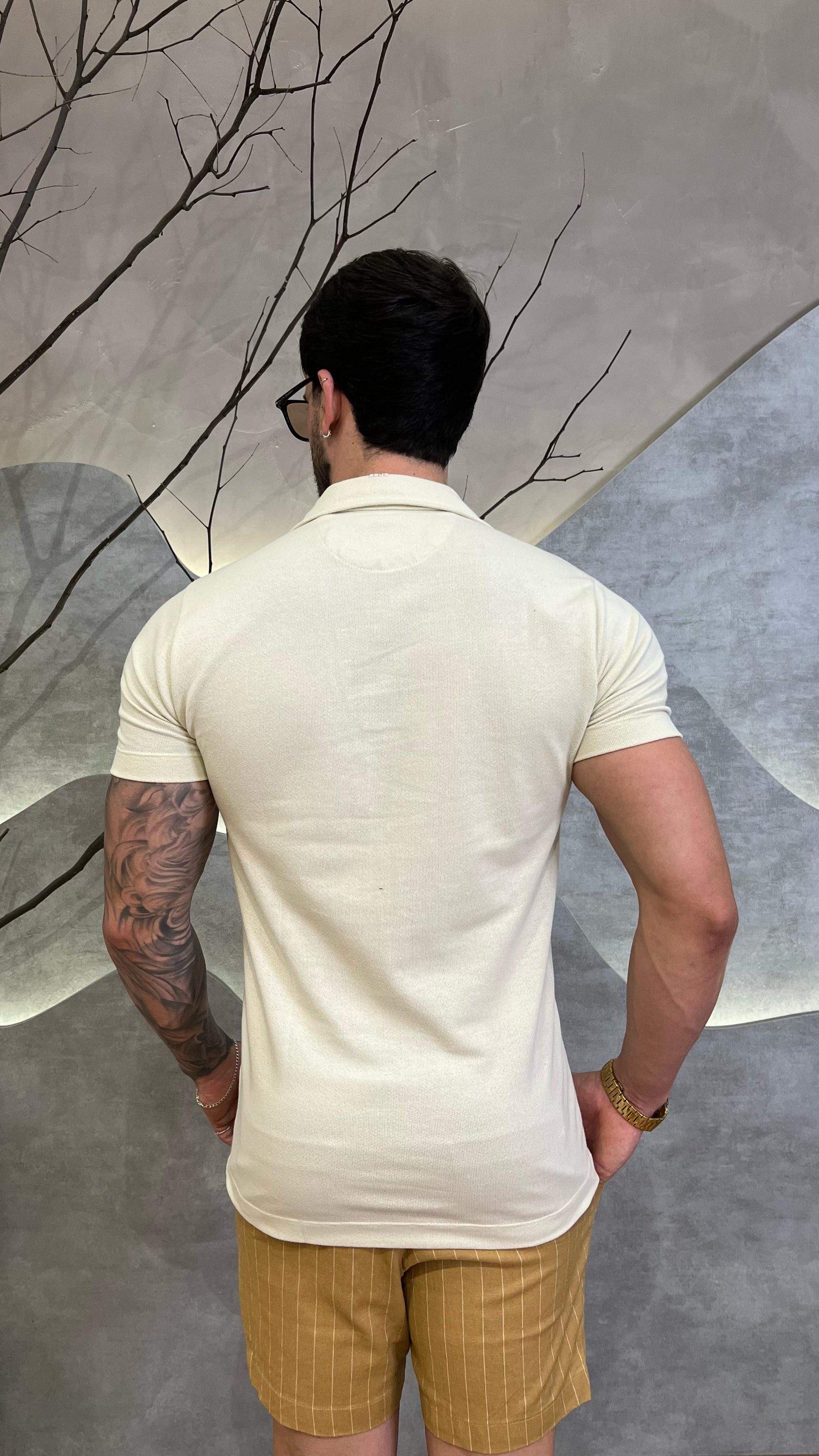 Camisa Polo Gola V Areia Zeus