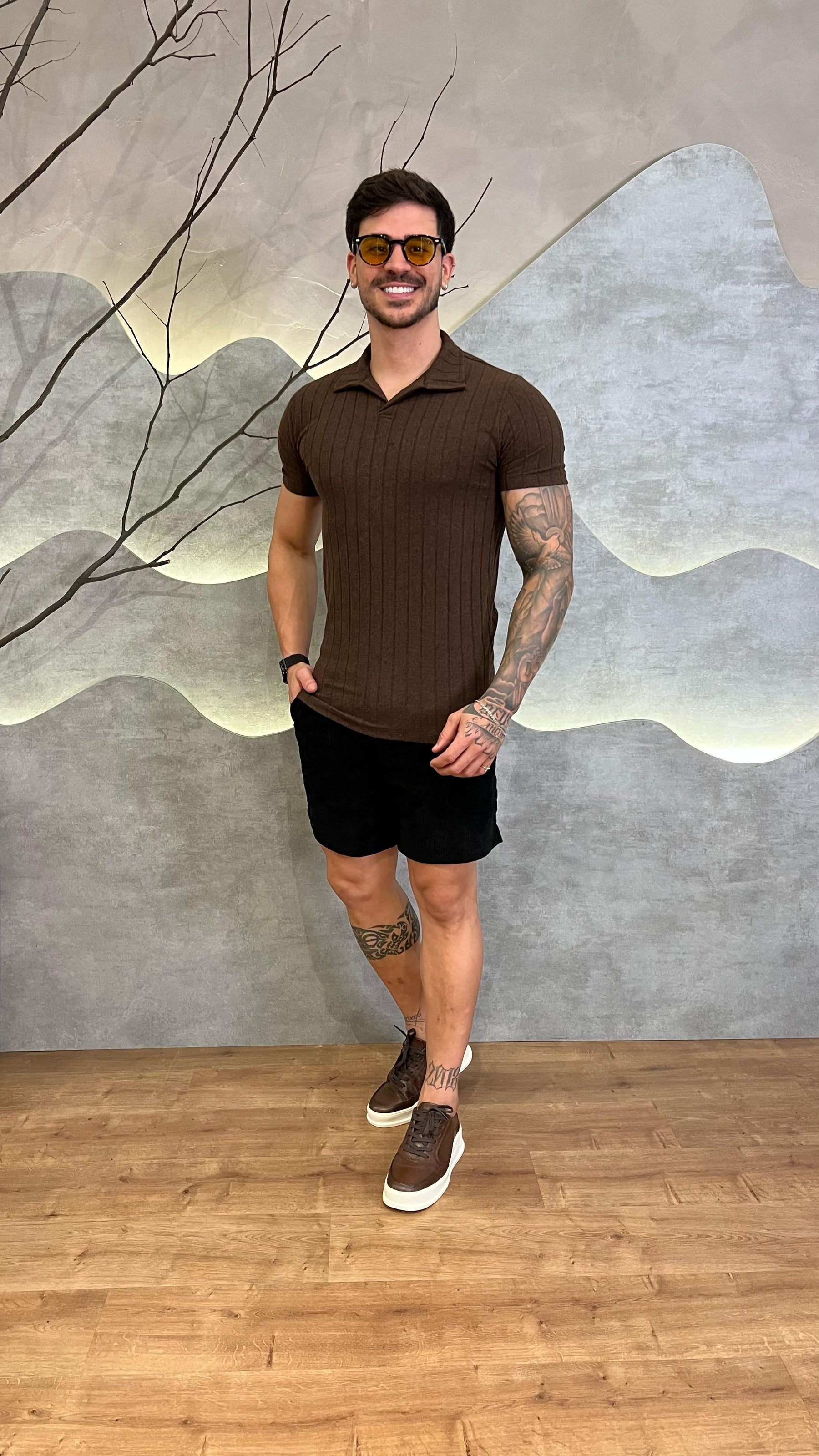 Camisa Polo Gola V Texturizada