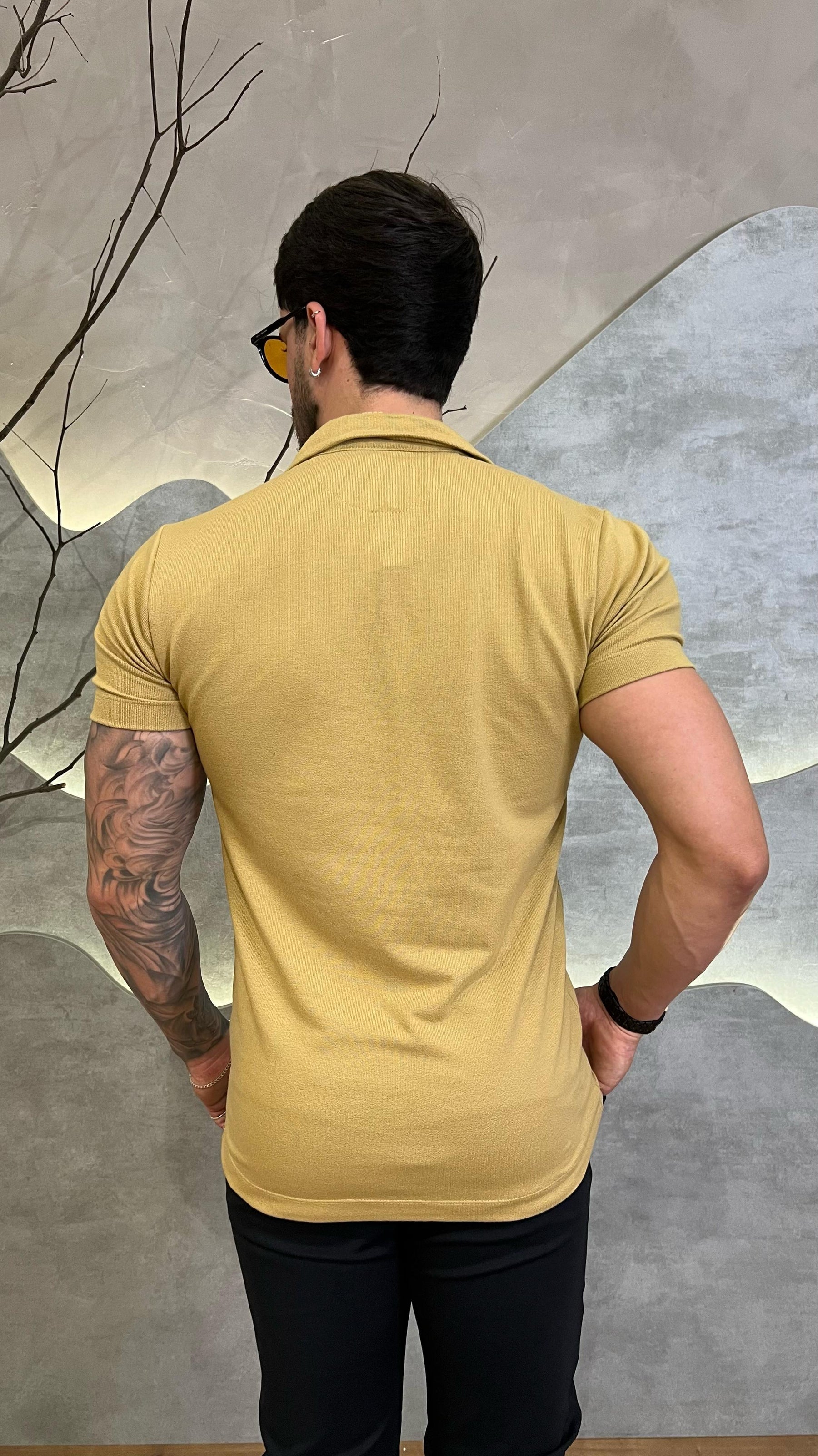 Camisa Polo Gola V Bege Zeus