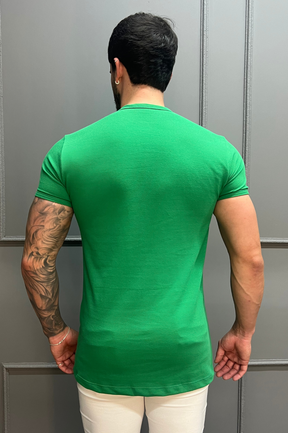 Camisa Gola Henley Verde Esmeralda