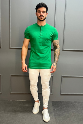 Camisa Gola Henley Verde Esmeralda