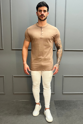 Camisa Gola Henley Bege