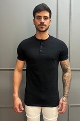 Camisa Gola Henley Preta