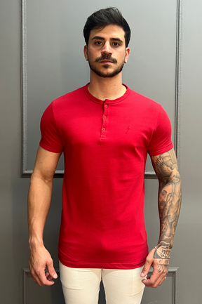 Camisa Gola Henley Vermelha