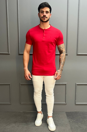 Camisa Gola Henley Vermelha