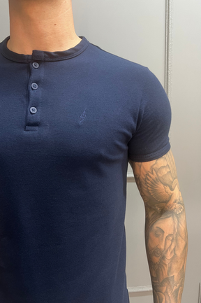 Camisa Gola Henley Azul Escuro