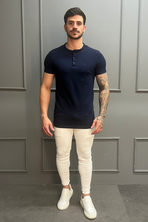 Camisa Gola Henley Azul Escuro