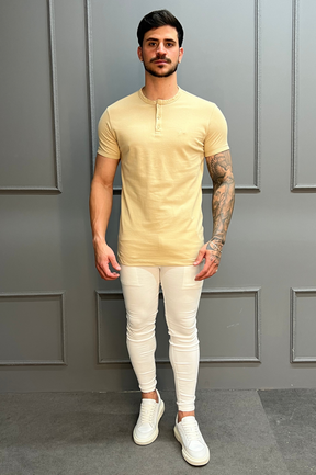 Camisa Gola Henley Palha