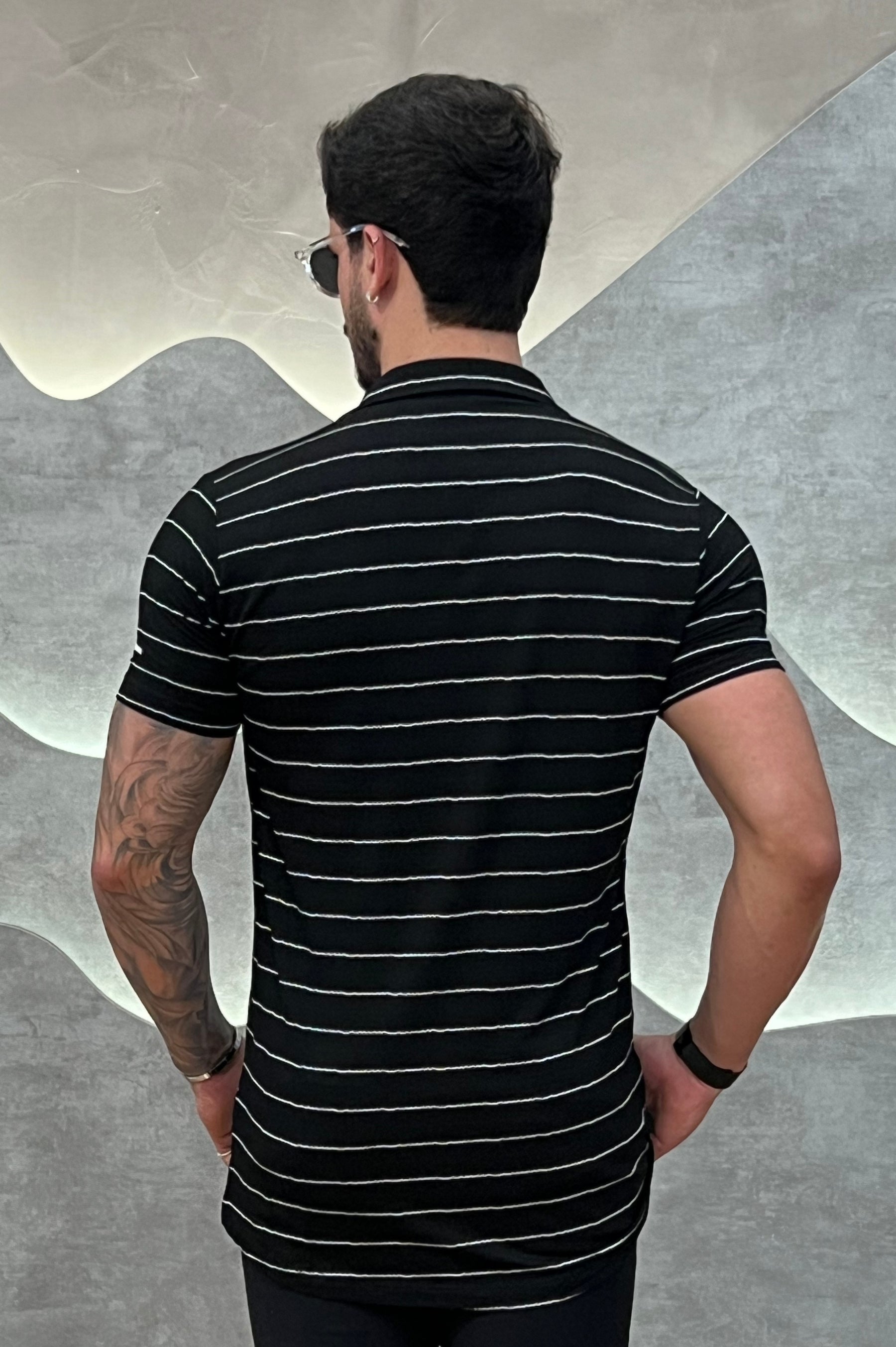 Camisa Viscose Sarjada Preto e Branco com Elastano Zeus