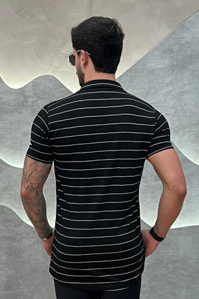 Camisa Viscose Sarjada Preto e Branco com Elastano Zeus