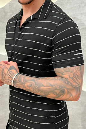 Camisa Viscose Sarjada Preto e Branco com Elastano Zeus