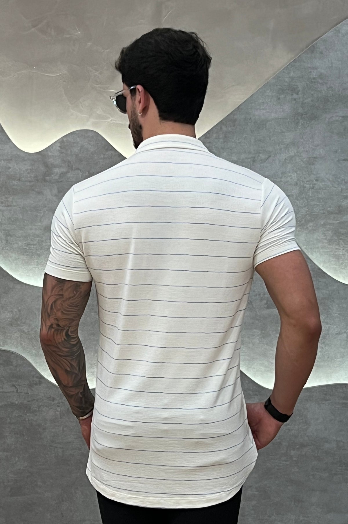 Camisa Viscose sarjada com Elastano Branco e Azul Zeus