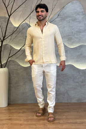 Camisa Social 100% Linho Areia Manga Longa Zeus
