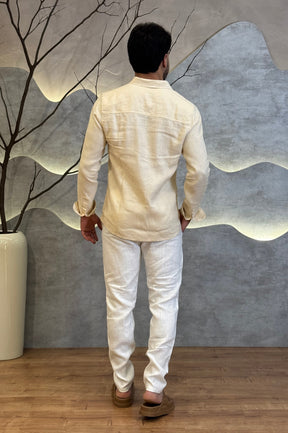 Camisa Social 100% Linho Areia Manga Longa Zeus