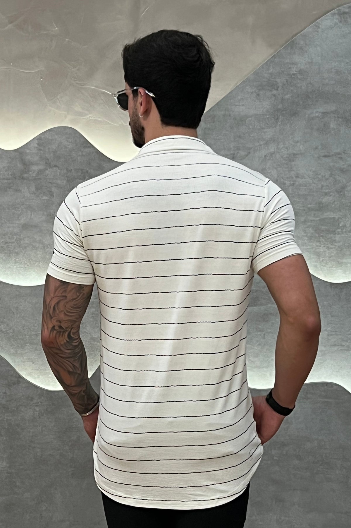 Camisa Viscose Sarjada Branco e Preto com Elastano Zeus