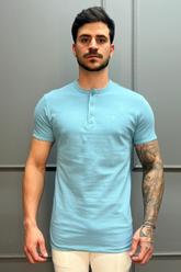 Camisa Gola Henley Azul Claro