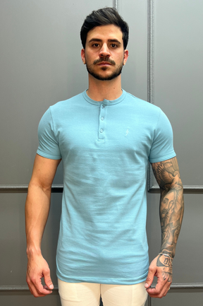 Camisa Gola Henley Azul Claro