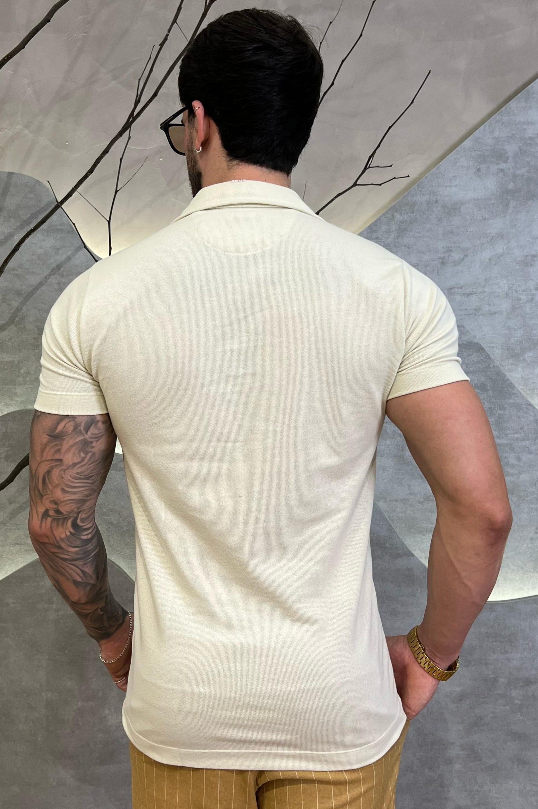 Camisa Polo Gola V Areia Zeus