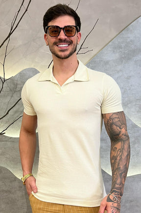 Camisa Polo Gola V Areia Zeus