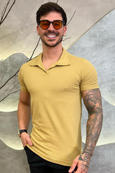 Camisa Polo Gola V Bege Zeus
