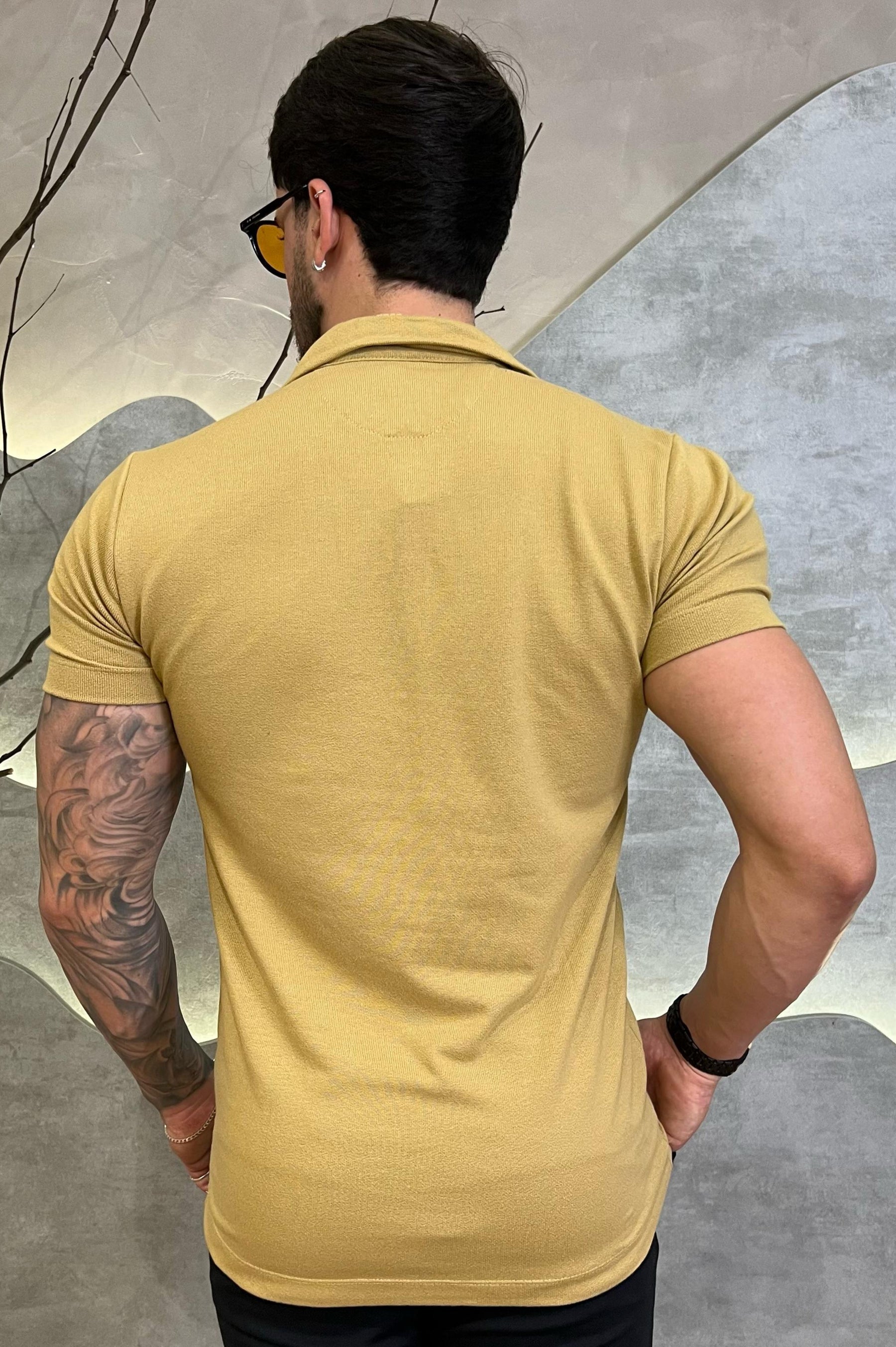 Camisa Polo Gola V Bege Zeus