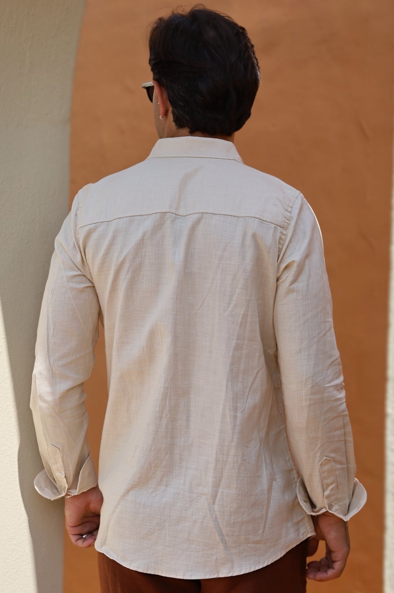 Camisa Social 100% Linho Areia Manga Longa Zeus