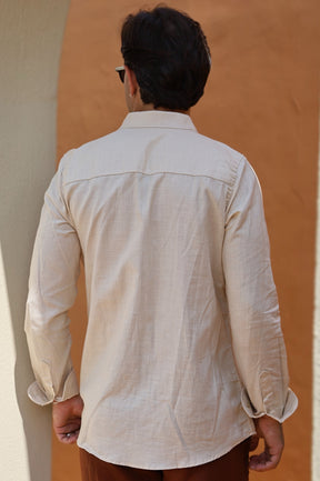 Camisa Social 100% Linho Areia Manga Longa Zeus
