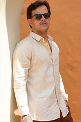 Camisa Social 100% Linho Areia Manga Longa Zeus