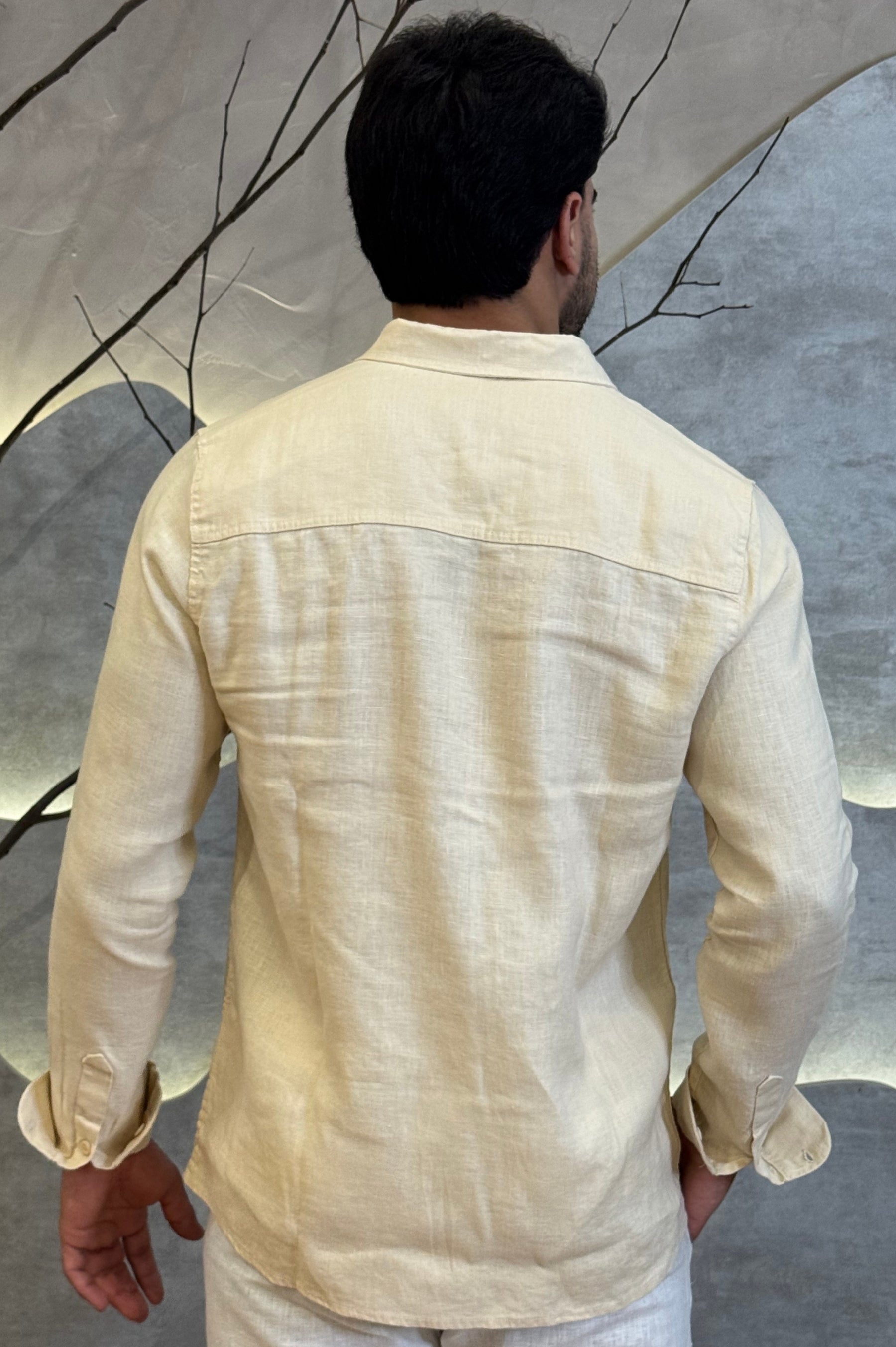 Camisa Social 100% Linho Areia Manga Longa Zeus
