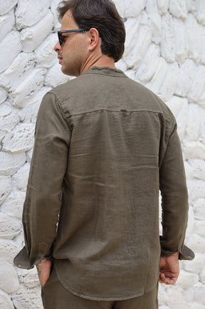 Camisa Social 100% Linho Gola Padre Zeus