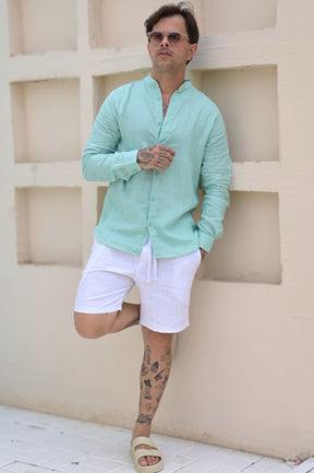 Camisa Social 100% Linho Gola Padre Zeus