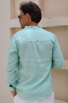 Camisa Social 100% Linho Gola Padre Zeus
