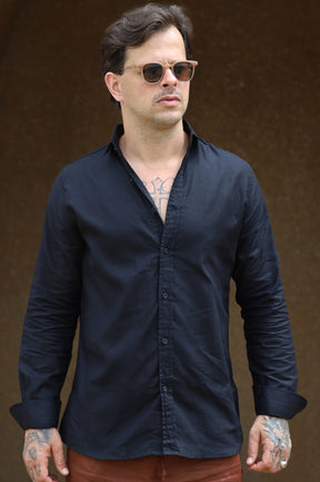 Camisa Social 100% Linho Preta Manga Longa Zeus
