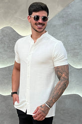Camisa Viscolinho Branca Gola Padre Zeus