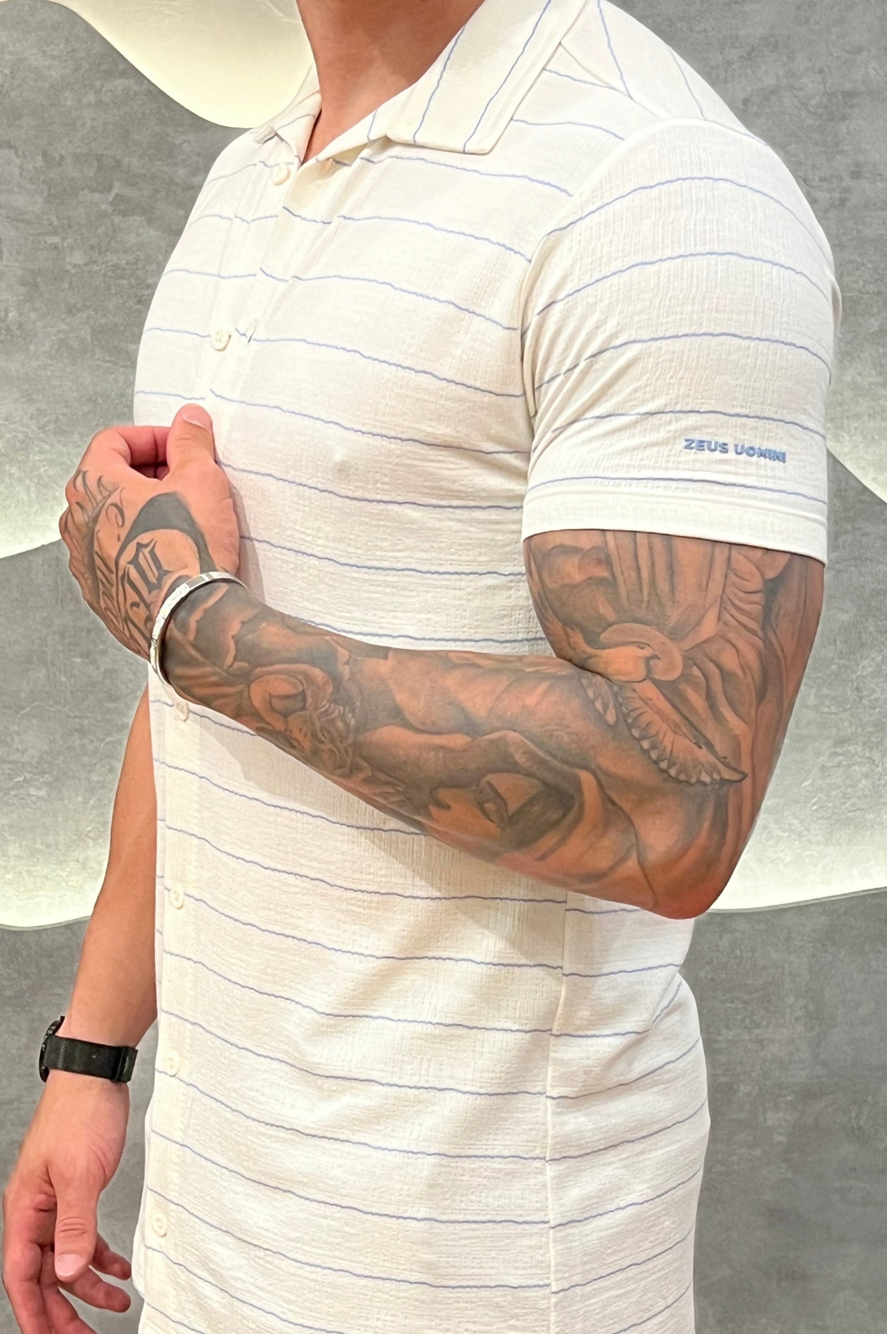 Camisa Viscose sarjada com Elastano Branco e Azul Zeus