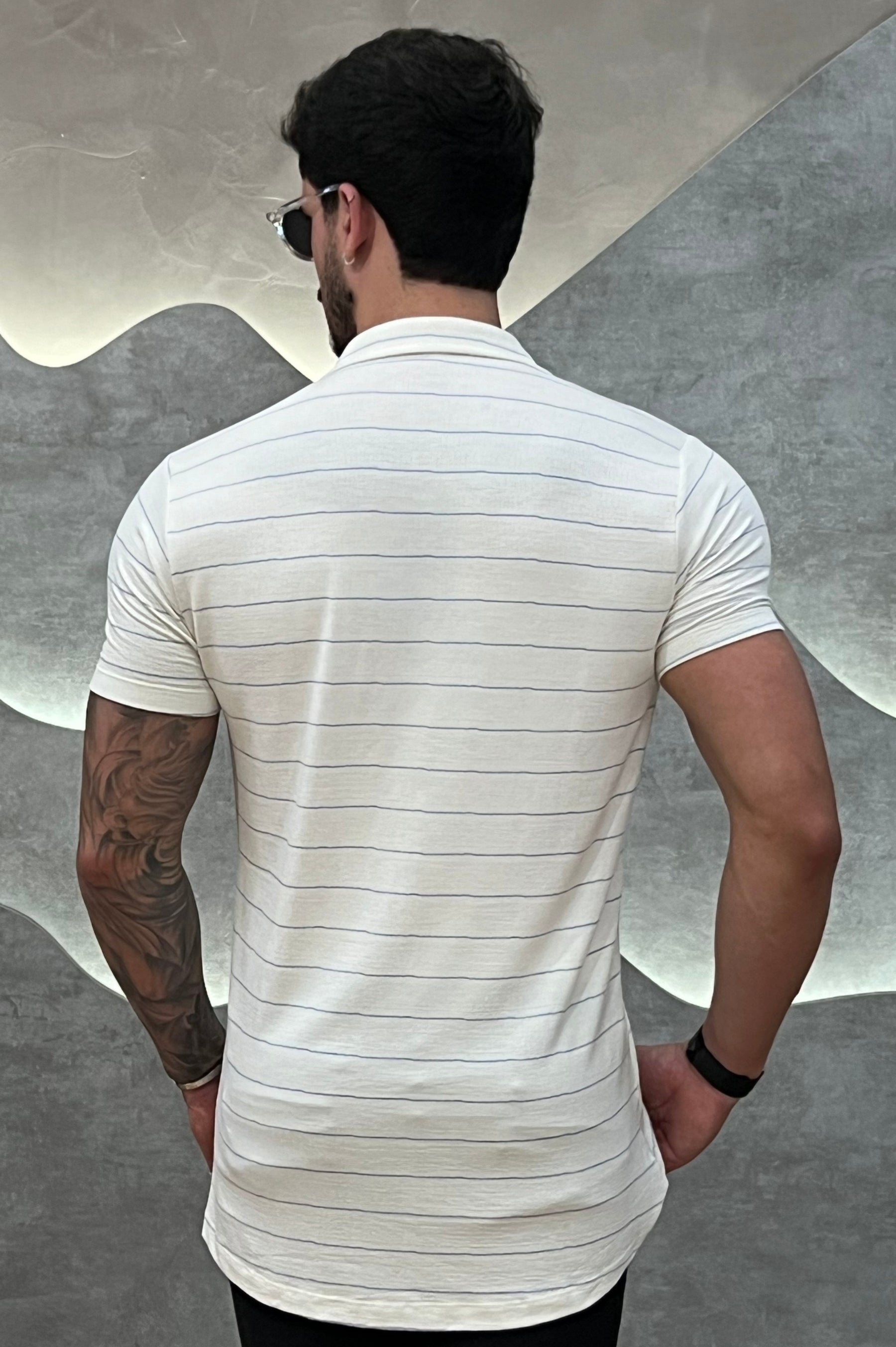 Camisa Viscose sarjada com Elastano Branco e Azul Zeus
