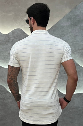 Camisa Viscose sarjada com Elastano Branco e Azul Zeus