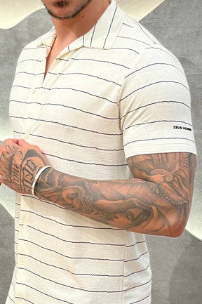 Camisa Viscose Sarjada Branco e Preto com Elastano Zeus