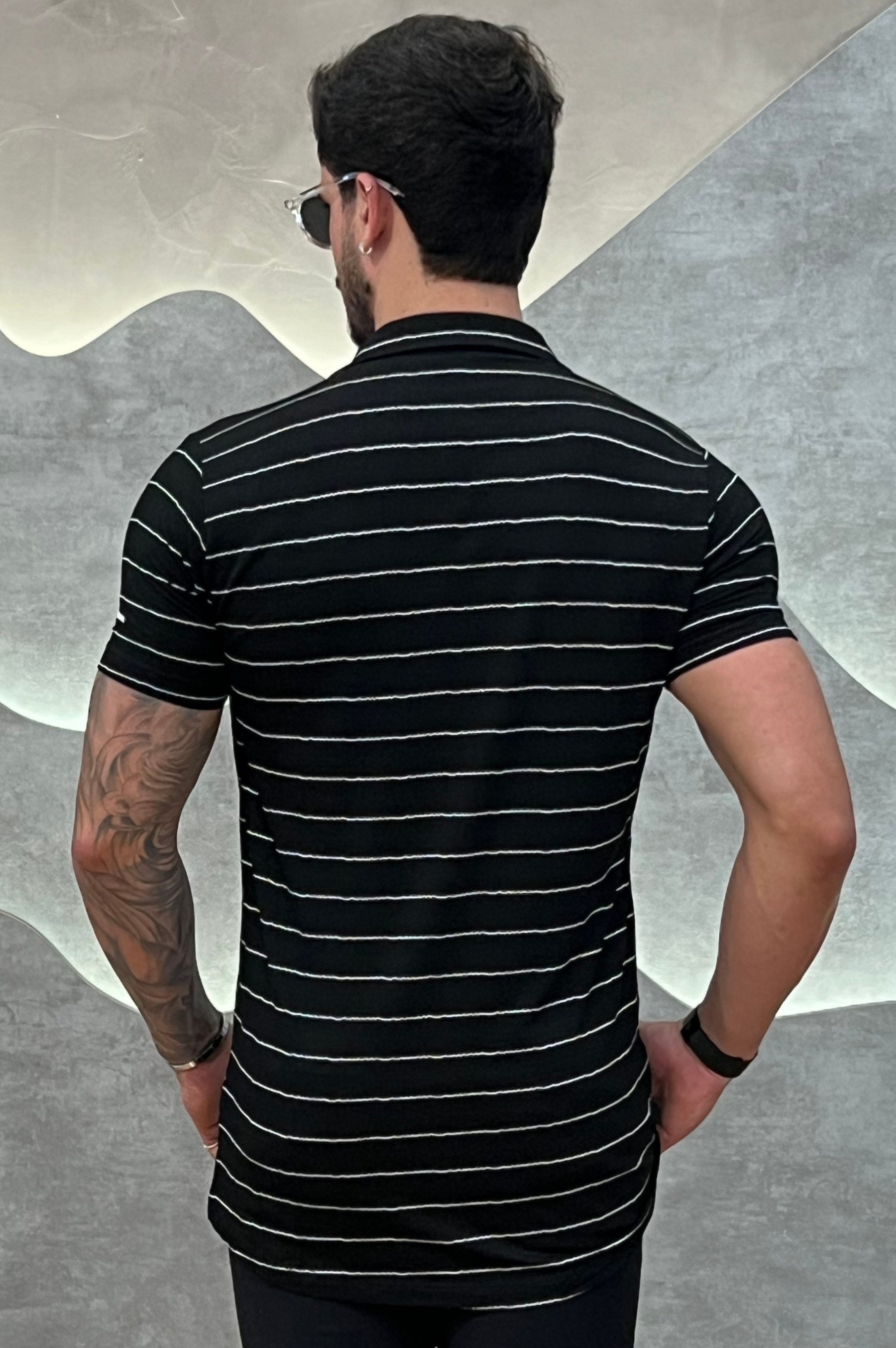 Camisa Viscose Sarjada com Elastano Preto e Branco Zeus