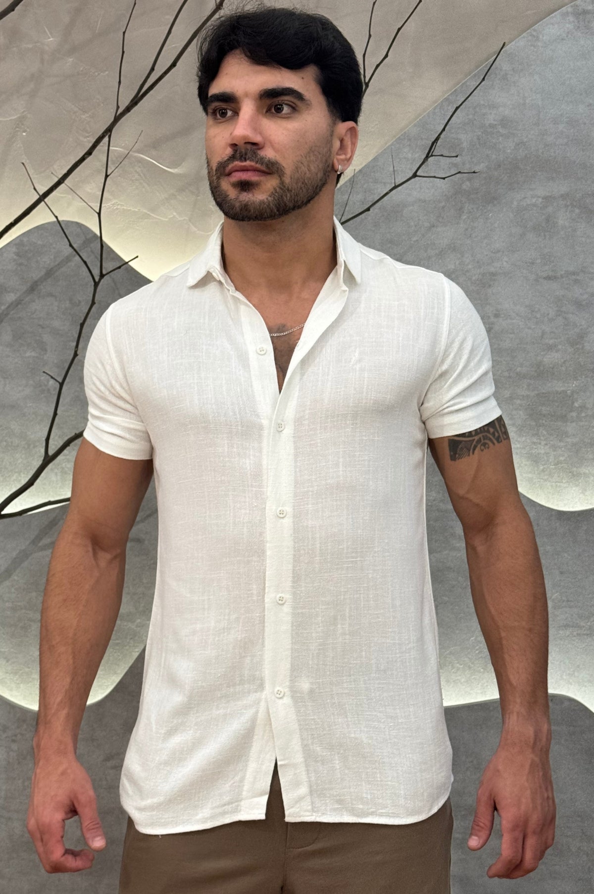 Camisa Viscolinho Manga Curta Branca Zeus