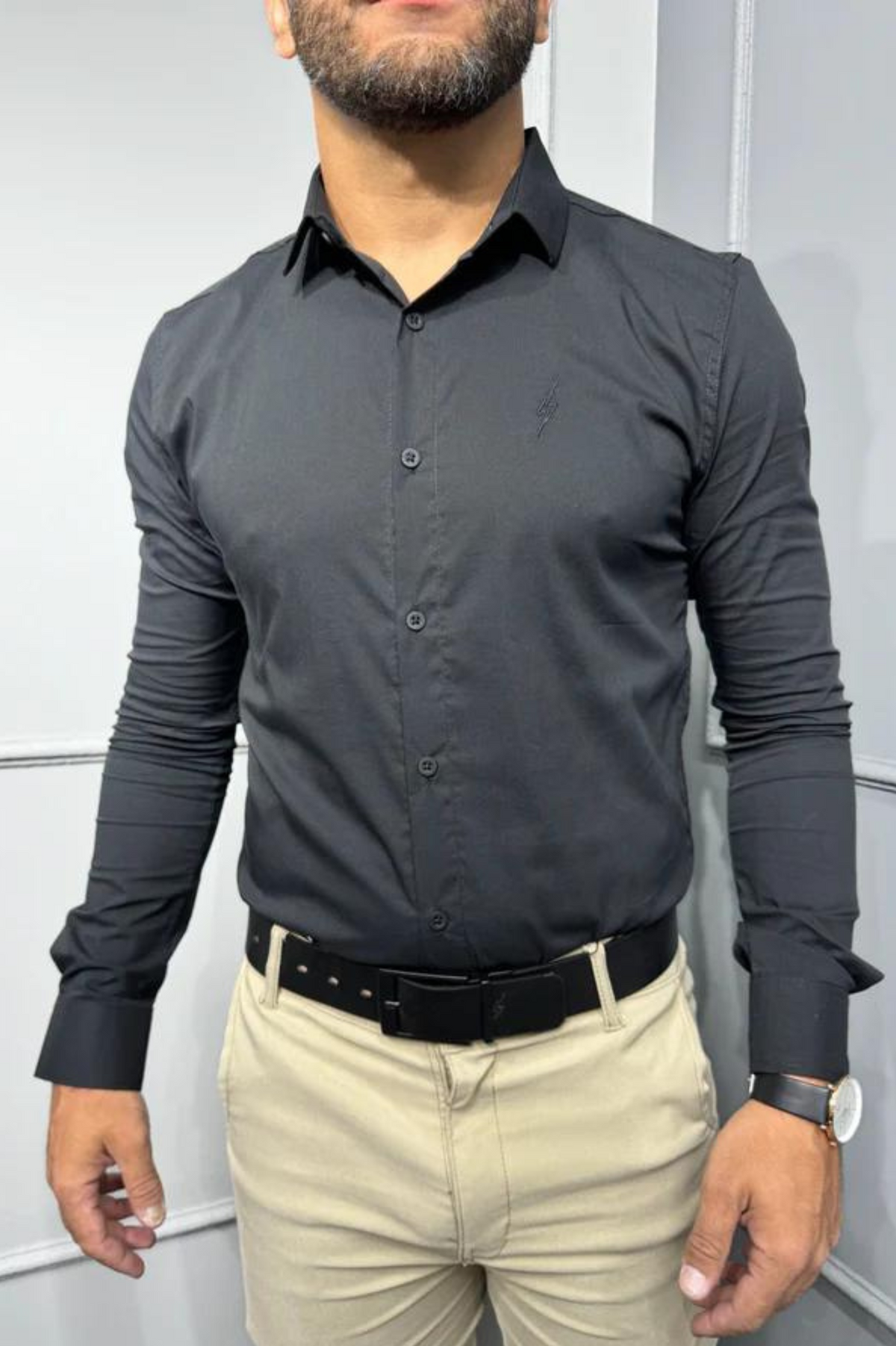 Camisa Social Slim Tricoline Zeus Preta