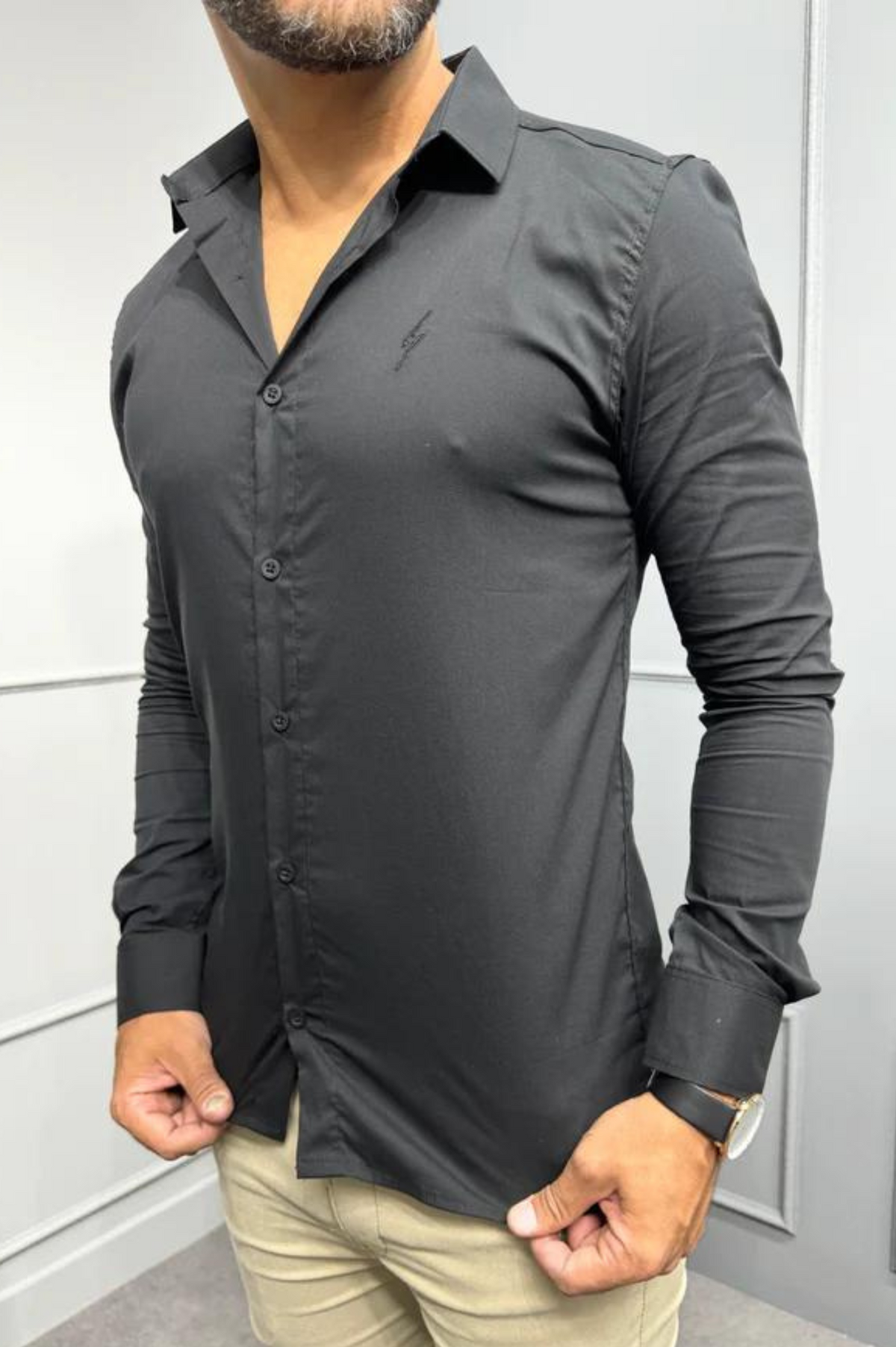 Camisa Social Slim Tricoline Zeus Preta