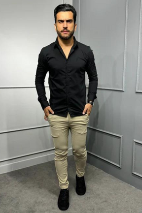 Camisa Social Slim Tricoline Zeus Preta