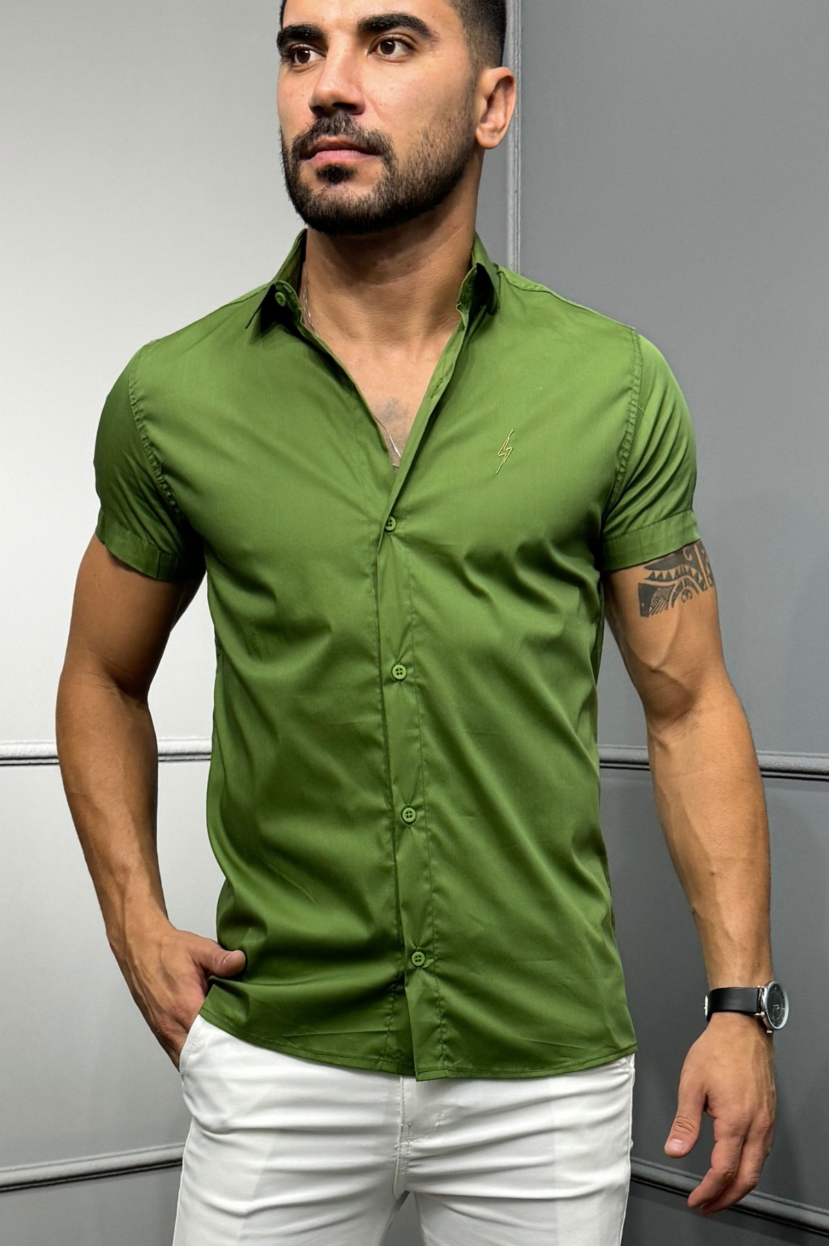 Camisa Social Manga Curta Zeus Verde