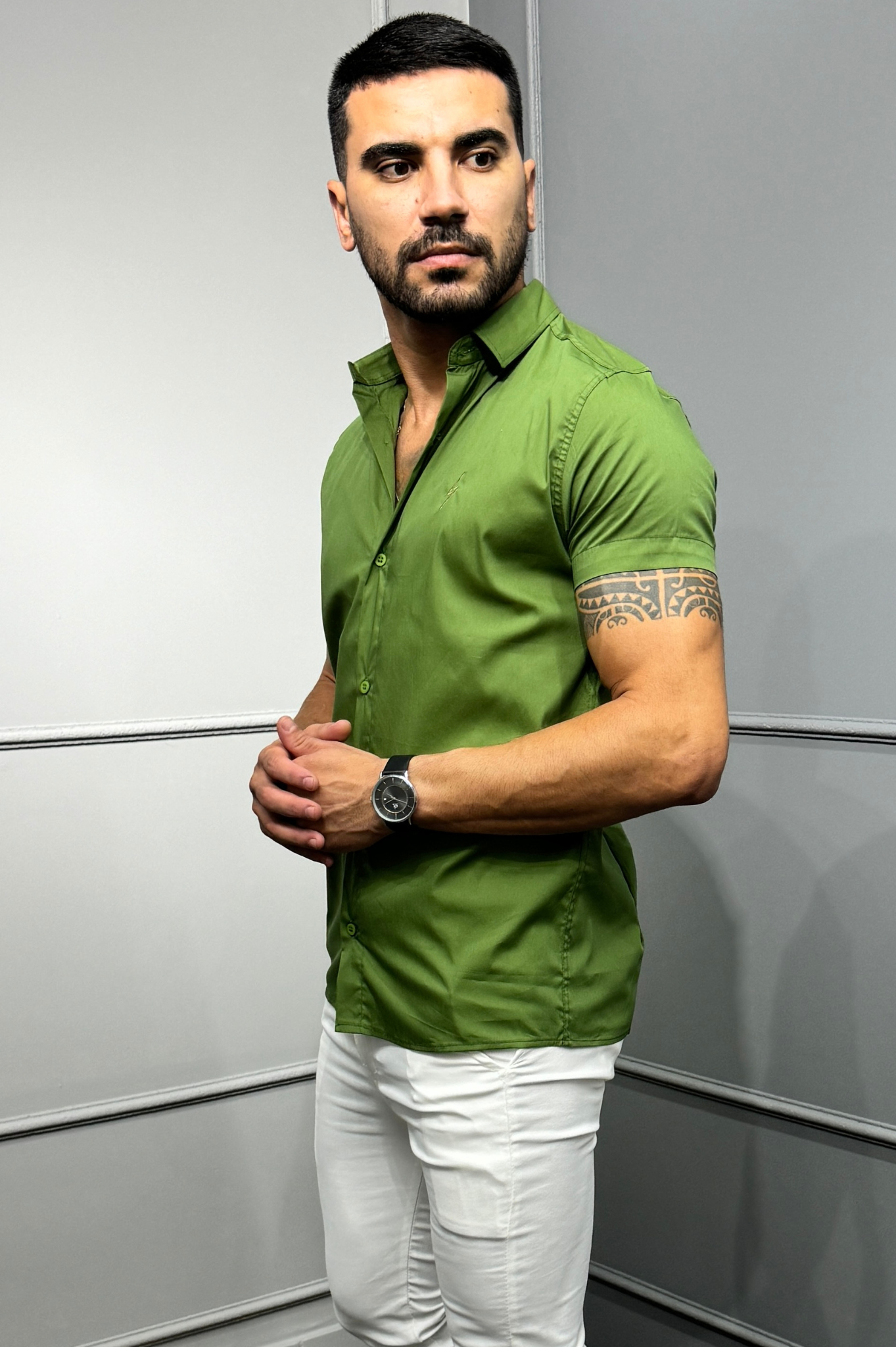 Camisa Social Manga Curta Zeus Verde
