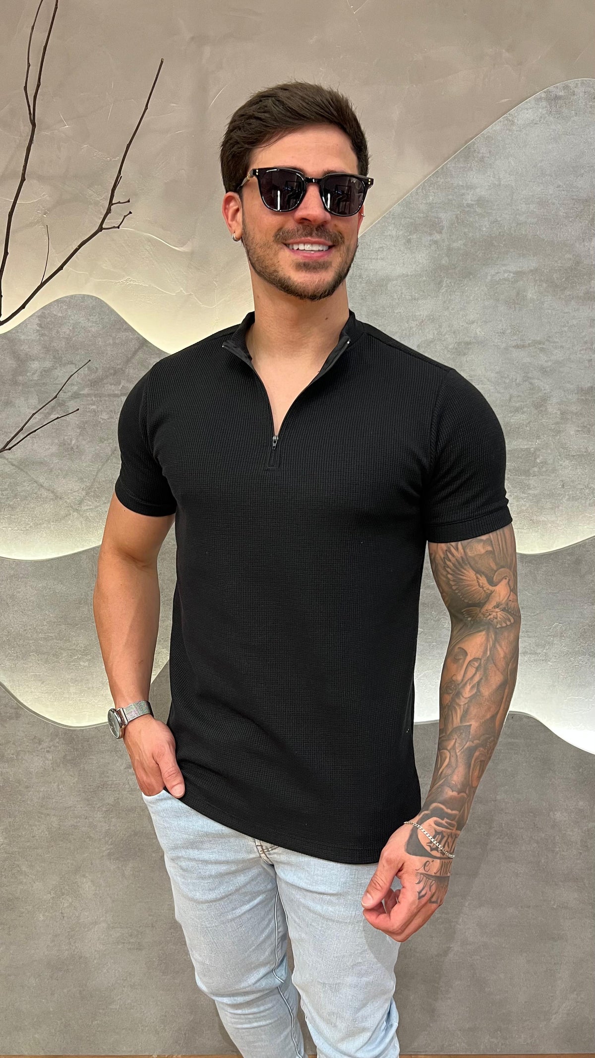 Camisa Half Ziper Texturizada