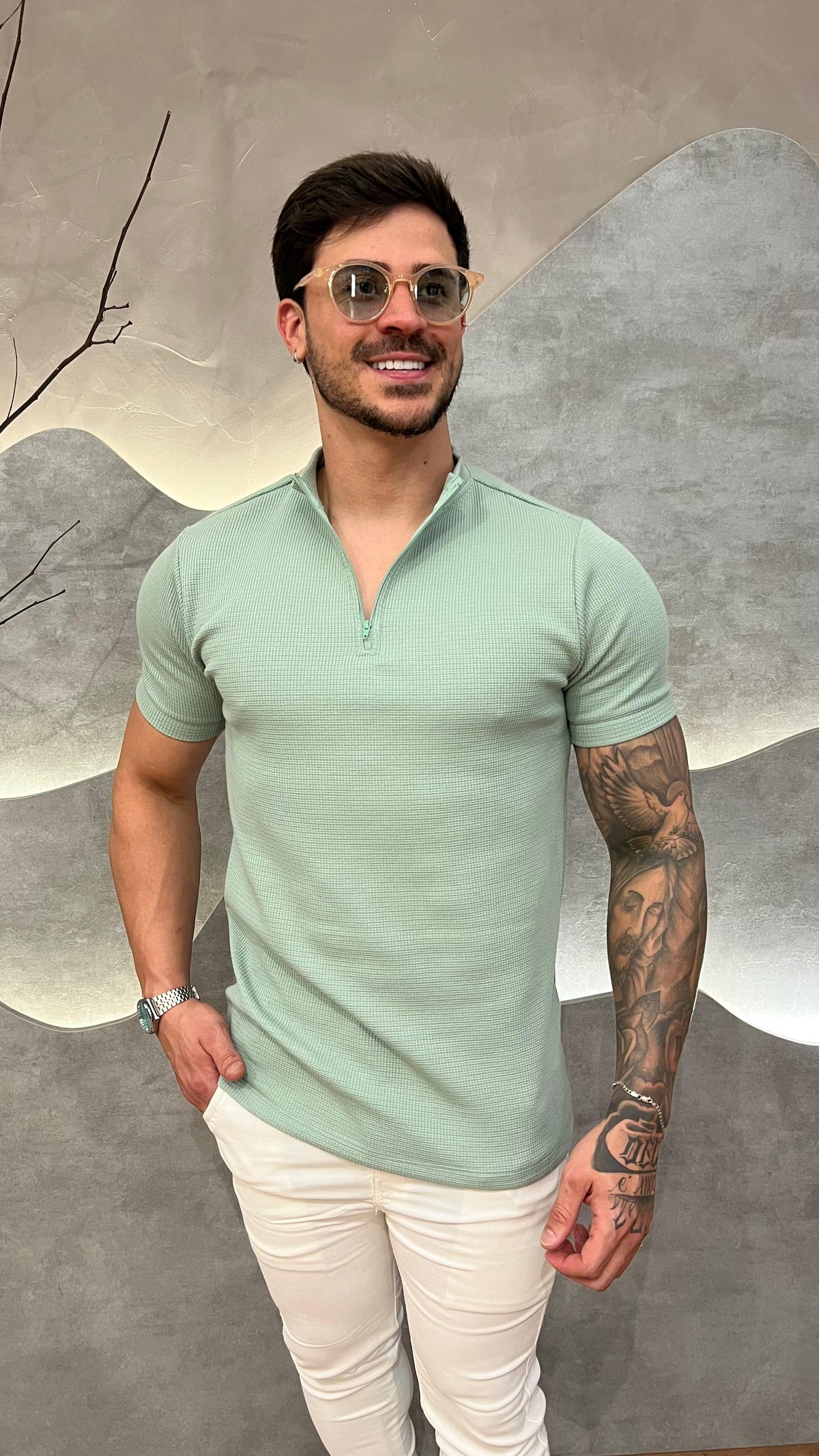 Camisa Half Ziper Texturizada