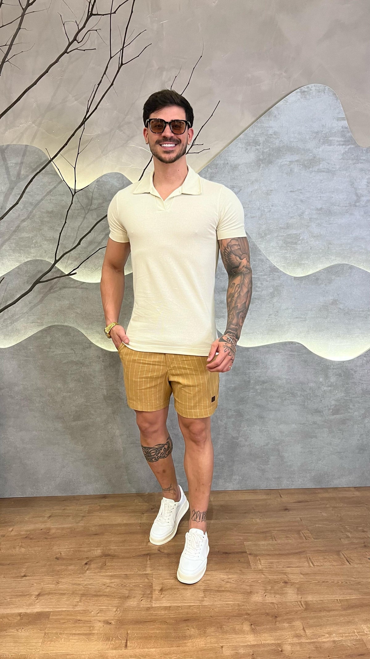 Camisa Polo Gola V Areia Zeus