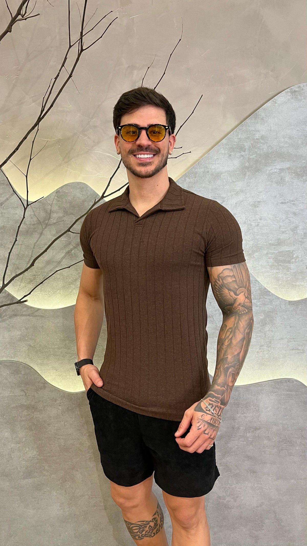 Camisa Polo Gola V Texturizada